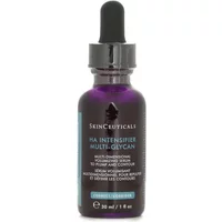 Dark purple SkinCeuticals H.A Intensifier serum bottle with black dropper cap, 30ml label.