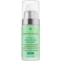 Green bottle of SkinCeuticals Phyto A+ Brightening Treatment with white pump and blue logo, 30ml size.