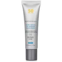 SkinCeuticals SPF 50 sunscreen, 30ml, in a sleek silver tube with a gray cap and blue text detailing.