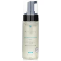 Clear bottle of SkinCeuticals Soothing Cleanser Foam with black pump and blue logo, 150ml size.