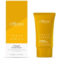 Yellow tube of skinChemists Collagen Facial Serum 30ml with matching box, Youth Series branding.