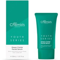 Green tube of skinChemists Green Caviar Facial Serum 30ml with matching box, labeled "Youth Series" in white text.