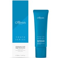 Blue tube of skinChemists Hyaluronic Acid Night Cream 50ml with matching box, white text.