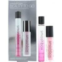 Smashbox Heartbreaker set with clear EDP roll-on and pink sugar roller gloss, both with black caps and pink branding.