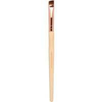 Angled eyeliner brush with a light wooden handle and rose gold ferrule, featuring soft, angled bristles.