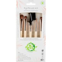 So Eco Eye Make-up Brush Set with five wooden-handled brushes and a black lash comb in eco-friendly packaging.