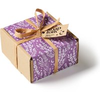 Soap Folk Sleep Care Gift Set in purple floral paper, tied with a brown ribbon and branded tag.