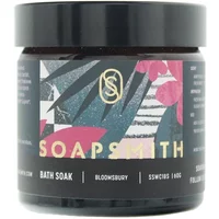 Soapsmith Bloomsbury Bath Soak 60g in a black jar with floral design and gold lettering.