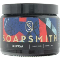 Soapsmith Camden Town Bath Soak 500g in a black jar with colorful abstract label and gold lettering.