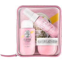 Pink Sol De Janeiro Beija Flor Jet Set Gift Set with spray, cream, and lotion in a clear zippered pouch.