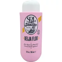 Pink Sol de Janeiro Beija Flor Renewing Body Wash bottle, 385ml, with black logo and gold accents.