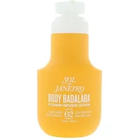 Yellow Sol de Janeiro Body Badalada Vitamin Infused Body Lotion 400ml with white pump dispenser and bold white text.