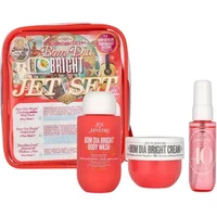 Sol de Janeiro Bom Dia Bright Jet Set Gift Set with body wash, cream, and spray in red packaging.