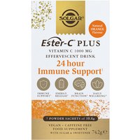 Solgar Ester-C Plus Effervescent sachets, orange and white box, 24-hour immune support, 7 sachets, 1000 mg Vitamin C.