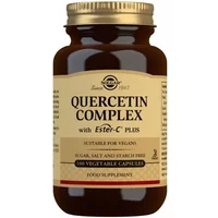Solgar Quercetin Complex bottle with beige label, black text, and red accents, containing 100 vegetable capsules.