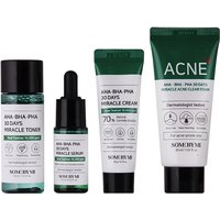 Some by Mi face kit with toner, serum, cream, and cleanser in green and white packaging for special condition skin.