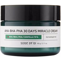 Green jar of Some by Mi AHA BHA PHA 30 Days Miracle Cream, white label with black text, 60 ml capacity.