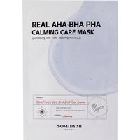 White Some by Mi face mask packet with black text and circular design, labeled "Real AHA BHA PHA Calming Care Mask."