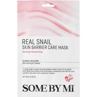 Some by Mi Real Snail Skin Barrier Care Mask in white packaging with pink swirl design, moisturizing face mask.