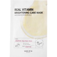 White sachet of Some by Mi Real Vitamin Brightening Care Mask with yellow design and product details in black text.