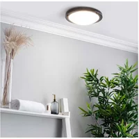 Black satin LED ceiling light with round design, 4000K brightness, mounted on a white ceiling.