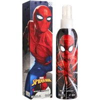 Spiderman-themed cologne spray, 200ml, with red and black design featuring Spiderman graphic and web pattern.