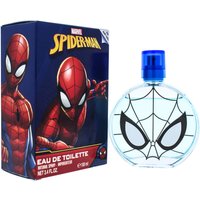 Spiderman Ultimate Spiderman Eau de Toilette 100ml, round bottle with web design, blue cap, box features Spiderman image.