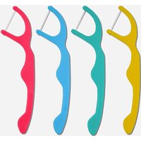 Colorful Spotlight Oral Care dental floss picks for kids in red, blue, green, and yellow, pack of 50.