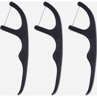 Black dental floss picks with ergonomic handles and whitening floss, set of 50 by Spotlight Oral Care.