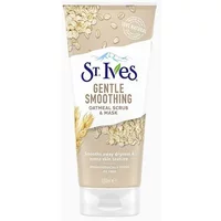 St. Ives Gentle Smoothing Oatmeal Scrub & Mask 150ml tube with beige and white design, oat graphics, and blue logo.