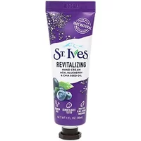 St. Ives Revitalising hand cream in purple tube with acai, blueberry, and chia seed oil graphics, 30ml.