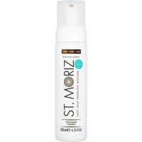 White St. Moriz self-tanning mousse bottle with brown and turquoise accents, 200 ml size.