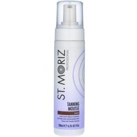 St. Moriz Professional Instant Self Tanning Mousse Dark, 200 ml white bottle with pump and purple accents.