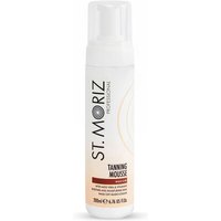 St. Moriz self-tanning mousse in white bottle with brown label, 200 ml size, featuring pump dispenser.