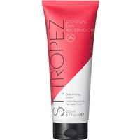 Red and white tube of St. Tropez Gradual Tan Watermelon, 200ml, with black cap and bold vertical branding.