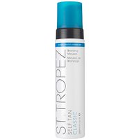 White St.Tropez Self Tan Classic Bronzing Mousse bottle, blue cap, black pump, 240ml label.