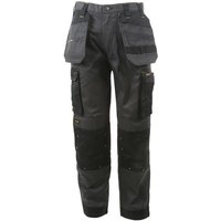 Black Stanley holster pocket trousers with reinforced knees and multiple pockets, waist 32 inches, leg regular.