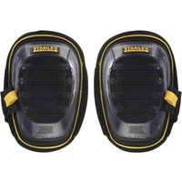 Black and yellow Stanley Fatmax gel knee pads with transparent front and adjustable straps.