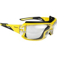 Stanley Gasket Safety Glasses with clear lenses, yellow and black frame, and wraparound design.