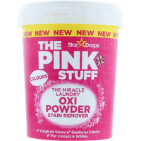 Stardrops The Pink Stuff Colour Stain Remover, 1000g tub, pink label with yellow "NEW" band, white text.