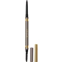 Dual-ended Stila brow pencil in light, featuring a fine tip and spoolie brush, with gold accents and caps.