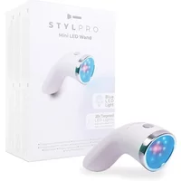 Stylpro Mini LED Wand, white handheld device with blue LED light panel, shown with packaging.