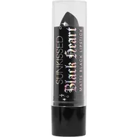 Sunkissed Black Heart Matte Lipstick in black, clear cap, sleek black tube with silver and white text.