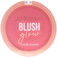 Sunkissed Blush Glow Cream Blusher 13g in pink compact with clear lid and embossed text.