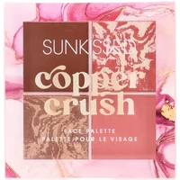 Sunkissed Copper Crush Face Palette 13.2g with four marbled shades in a square compact, floral background.