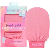 Pink Sunkissed Double Sided Exfoliating Mitt with packaging, featuring a smooth and textured side.