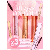 Sunkissed Eyes On You Gift Set with pink, orange, and gold lash serum, primer, and curling mascara in a pink box.