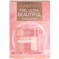 Sunkissed Feel Ultra Beautiful set with pink face palette, lip liner, and lipstick in a pink and gold packaging.