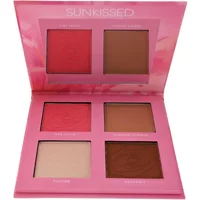 Sunkissed First Crush Face Palette with four shades in pink, brown, and beige, in a pink floral-themed compact.