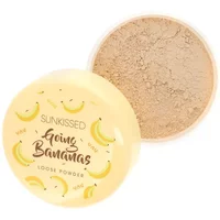Yellow Sunkissed Going Bananas Loose Powder 20g with banana illustrations and transparent lid showing beige powder.